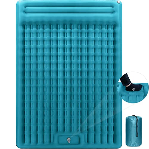 Double Sleeping Pad for Camping, Extra Thick 4.7 Inch Inflatable Camping Mattress 2 Person, Self Inflating Sleeping Mat for Backpacking Travel, Portable Camping Mat with Foot Pump and Pillow
