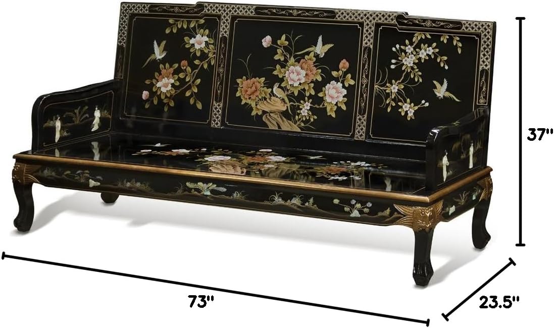 ChinaFurnitureOnline Wooden asian Sofa Chair, Black Lacquer Chinoiserie with Pearl Maidens