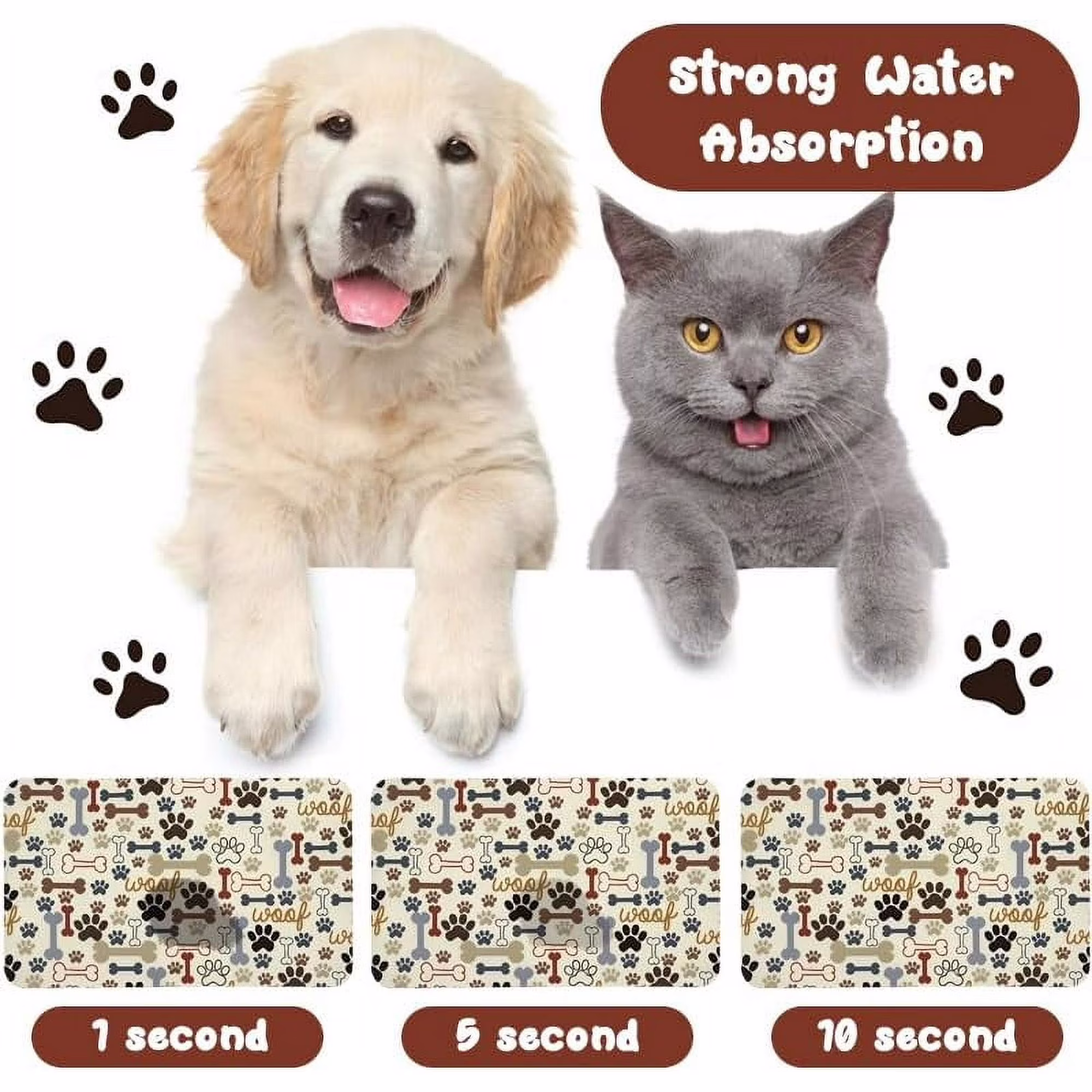Waterproof Dog Food Mat for Floors, Absorbent Pet Placemat, Non-Slip & Easy to Clean