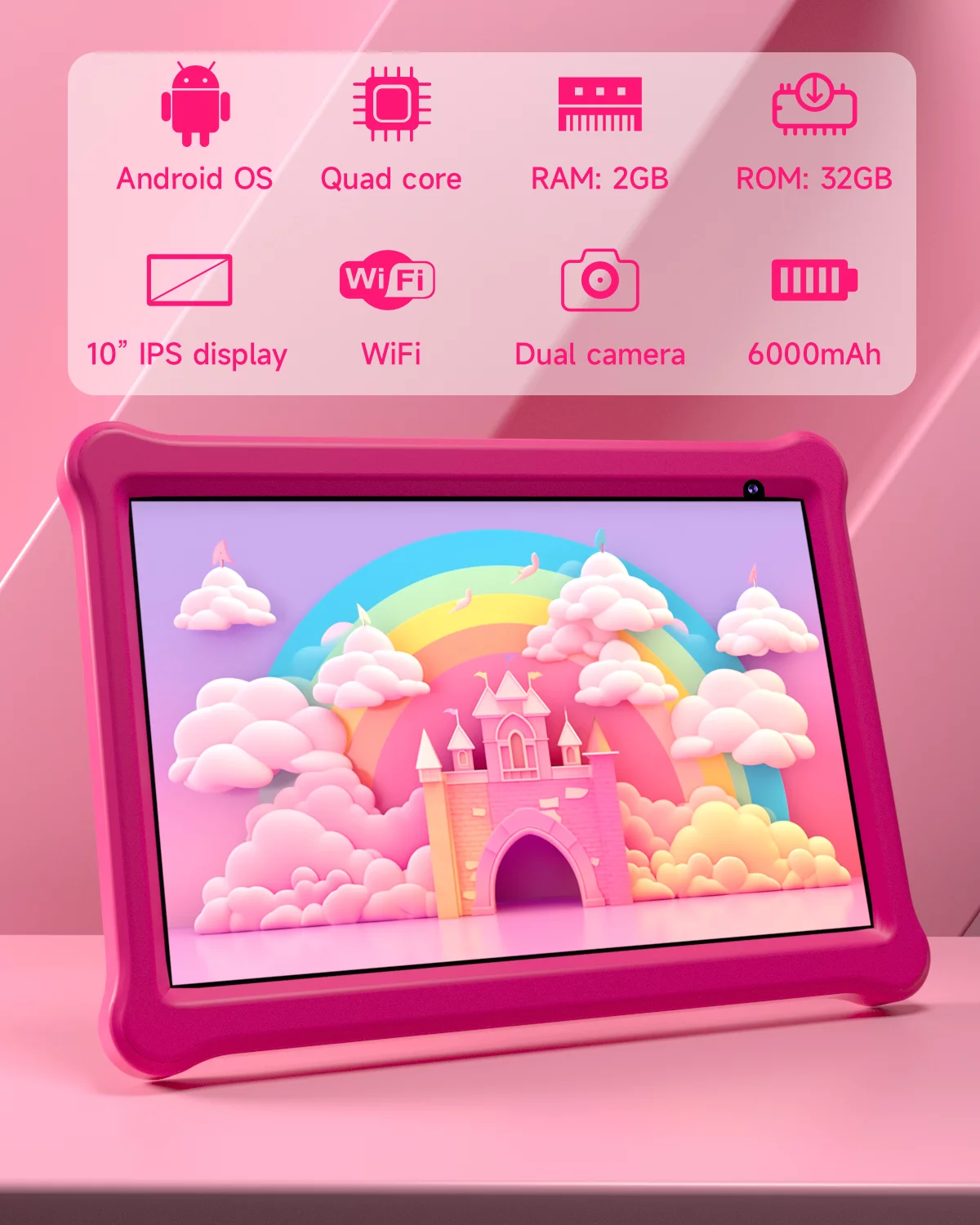 Kids Tablet 10 inch, Android 12 Tablets for Kids 32GB ROM 512GB Expand, Parental Control Toddler Tablet, GMS Certified, Kids Software Pre-Installed, WiFi, Dual Camera,with Shockproof Case