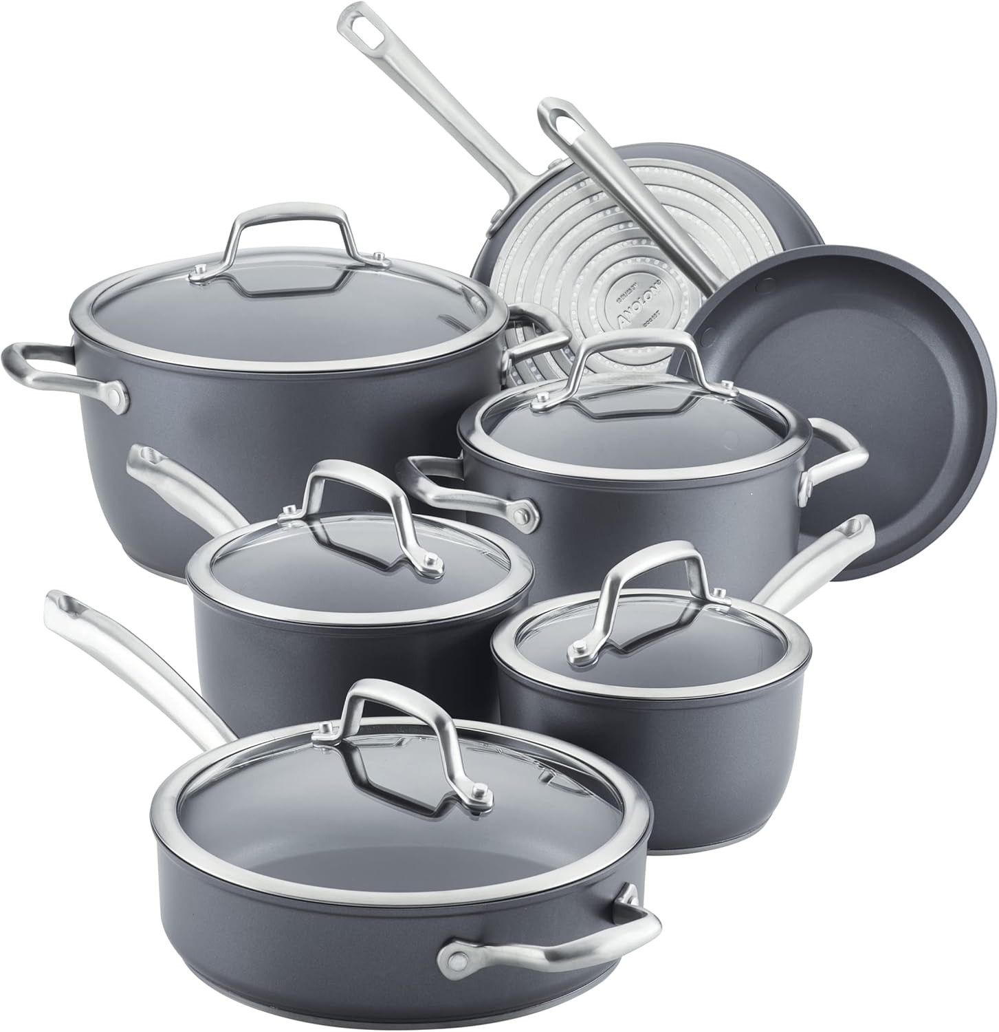 Anolon Accolade Forged Hard Anodized Cookware Pots and Pans Set, 12 Piece - Moonstone Gray & Accolade Forged Hard Anodized Deep Frying Pan/Skillet with Helper Handle and Lid,12 Inch - Moonstone Gray