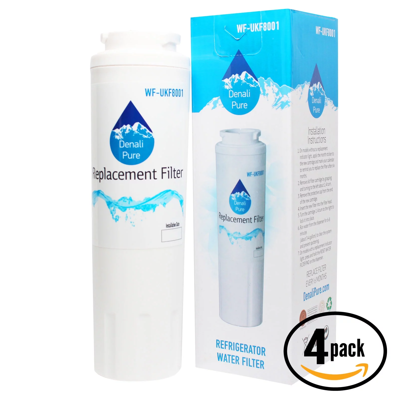 4-Pack Replacement for KitchenAid KFIS20XVWH00 Refrigerator Water Filter - Compatible with KitchenAid 4396395 Fridge Water Filter Cartridge - Denali Pure Brand