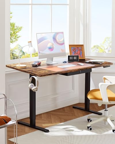 ErGear Electric Standing Desk with Drawer, 55 x 24 Stand Up Desk, Ergonomic Adjustable Table with Storage, Computer Workstation, Cable Management, Headphone/Bag Hooks, Home Office, Rustic Brown