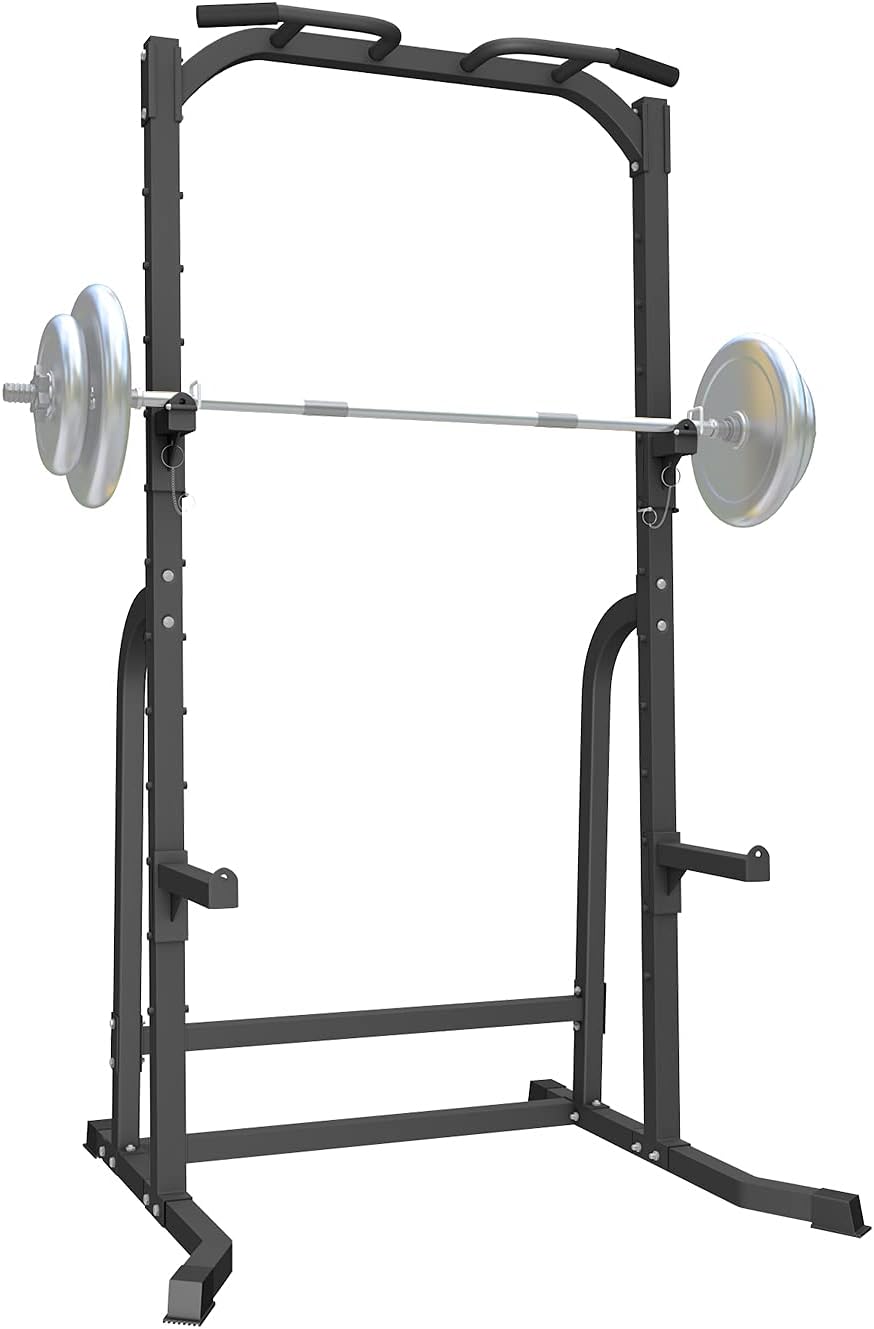 ZENOVA Power Rack Squat Rack Fitness Pull Up Bar Station Weightlifting Squat Stand with J-Hooks and Dip Bar, 800LBS Weight Capacity