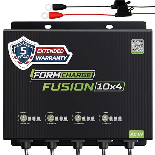 FORM Fusion 10X4 4-Bank Marine Battery Charger, 40A Total (10A per Bank), 12V Smart Onboard Boat Charger for Lithium (LiFePO4), AGM, and Deep Cycle Batteries - Waterproof with Force Start