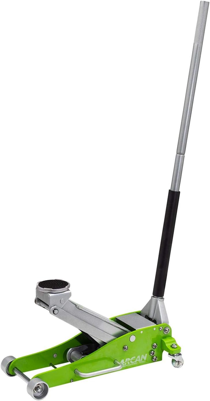 Arcan 3 Ton (6,000 lbs.) Hybrid Heavy Duty Aluminum and Steel Low Profile Floor Jack (A20001_A20004) and Arcan 6-Ton Steel Jack Stands (ALJS6)