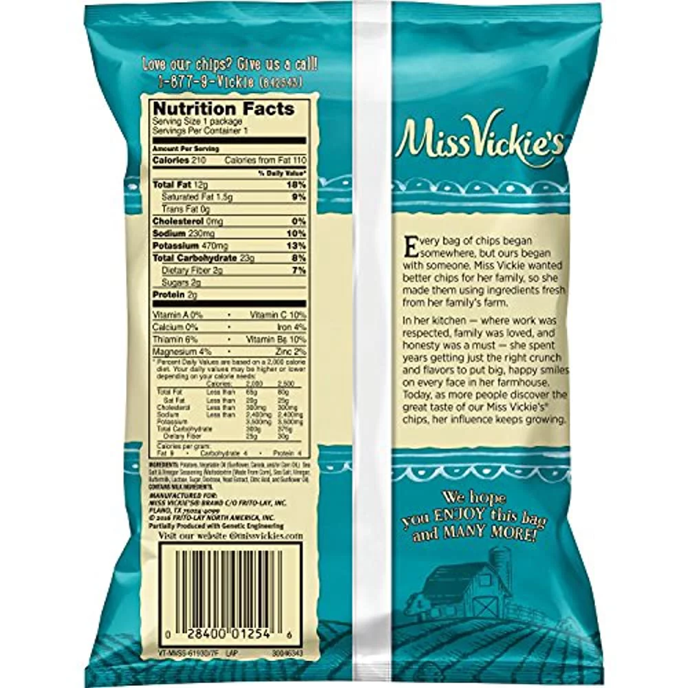 Miss Vickie's 44446 1.38 oz. Bags Kettle Cooked Potato Chips - Sea Salt and Vinegar (64/Carton)