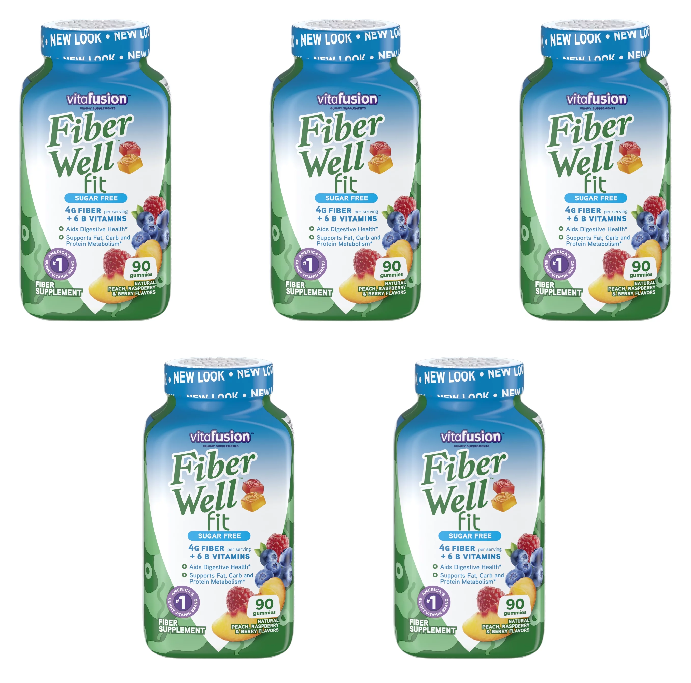 5 Pack Vitafusion Fiber Well Fit Fiber + B Vitamin Gummies Peach/Berry, 90 Each - Curated Treasures Market