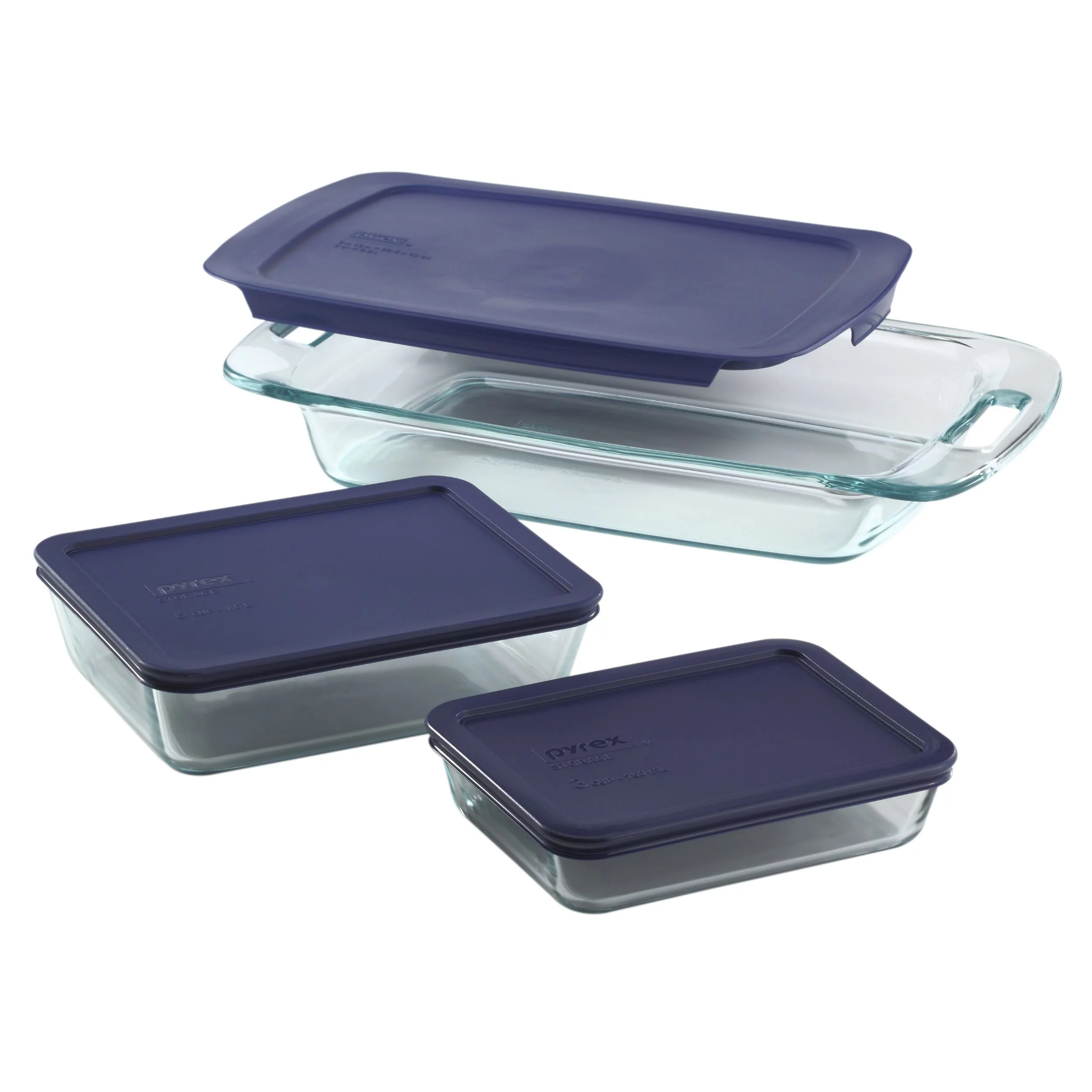 Pyrex® Easy Grab 6-piece Glass Bake n’ Store™ Set with Blue Lids