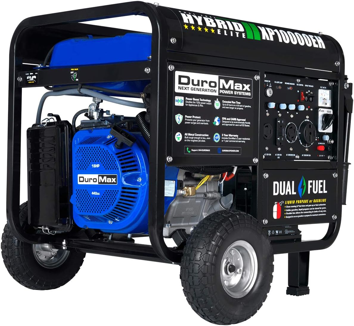 DuroMax XP10000EH Dual Fuel Portable Generator - 10000 Watt Gas or Propane Powered-Electric Start- Home Back Up & RV Ready, 50 State Approved
