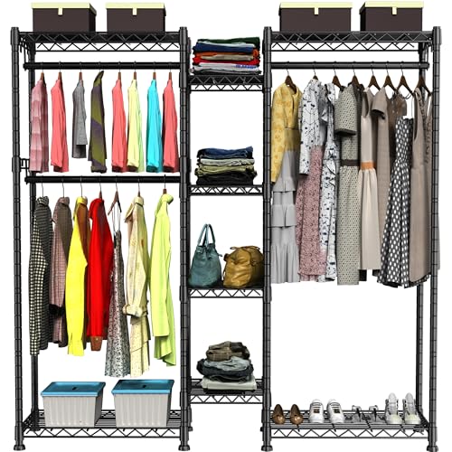 Heavy Duty Wire Garment Rack, Clothing Rack Clothes Rack for Hanging Clothes Metal Free Standing Clothes Rack Wire Metal Clothing Rack Closet（Silver）