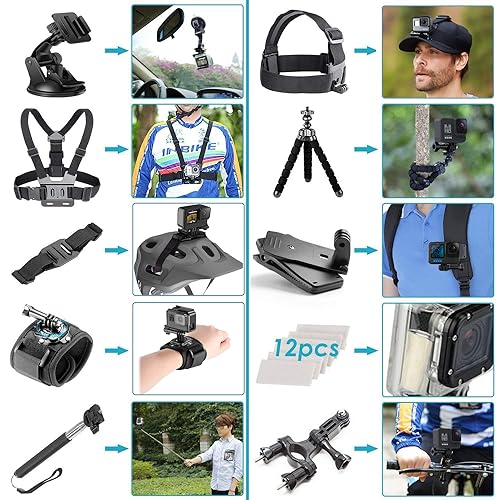 GoPro Hero Compact Waterproof Action Camera with 4K, 12MP Photos, Stabilization + 128GB Card, Card Reader, 50 Piece Accessory Kit - Bundle