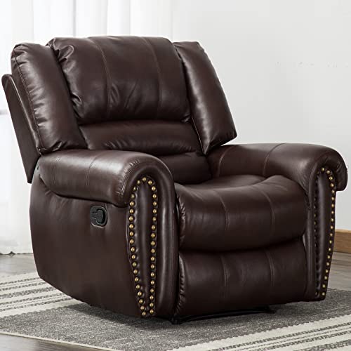 CANMOV Leather Recliner Chair Set of 2, Classic and Traditional Manual Recliner Chair with Comfortable Arms and Back,Manual Single Recliner Sofa for Living Room, Nut Brown