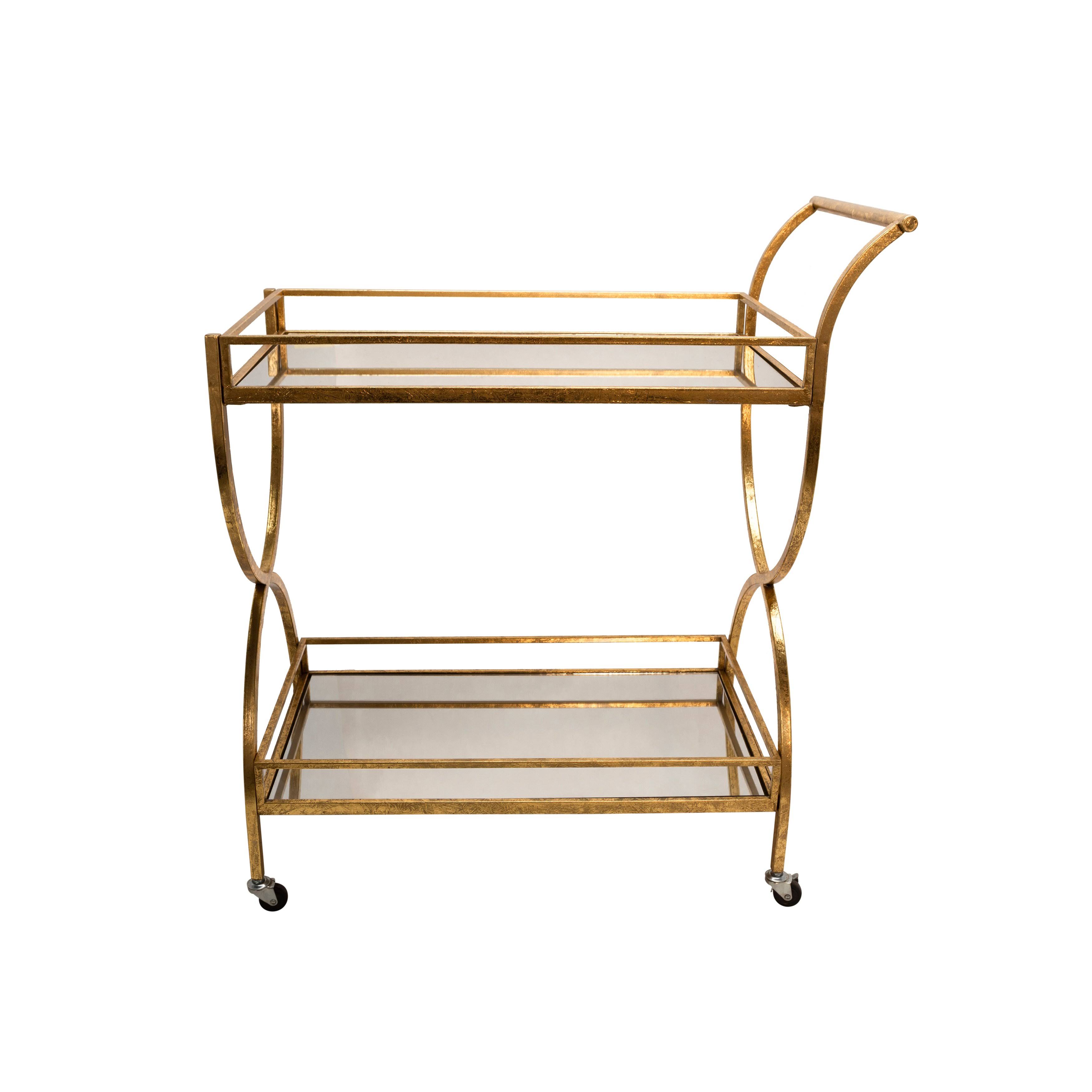 Sagebrook Home Metal 33x22 2-Tier Rolling Bar Cart, Gold