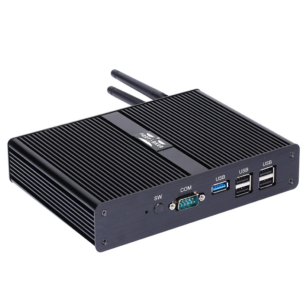 PARTAKER Fanless Mini PC,Desktop Computer,Kodi Box,with 2*COM Intel Celeron J1800,(Black), P6,8G RAM 512G SSD,Windows 10 Pro/Linux Ubuntu