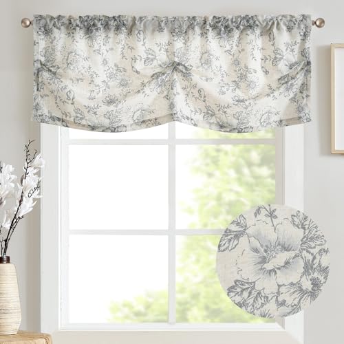jinchan Linen Valance Double Layer Kitchen Window Curtain Yellow Leaf on Beige Valance for Living Room Cafe Farmhouse Room Darkening Rustic French Country Curtain 16 Inch Rod Pocket 1 Panel