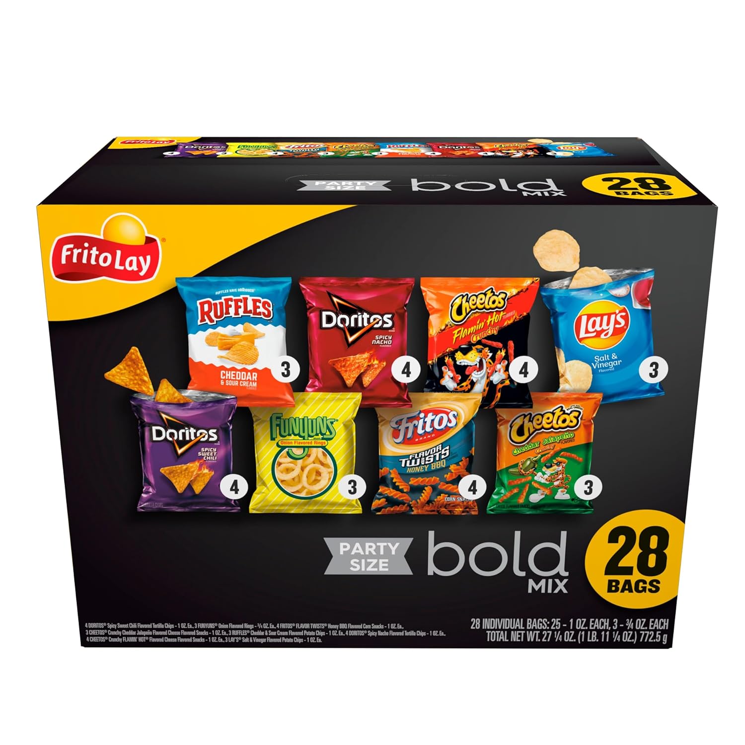 Frito-Lay Snacks Bold Mix Chips Variety Pack, Doritos, Cheetos, Funyuns, Lay's, Ruffles, 28 Count (Pack of 1)(Assortment May Vary)