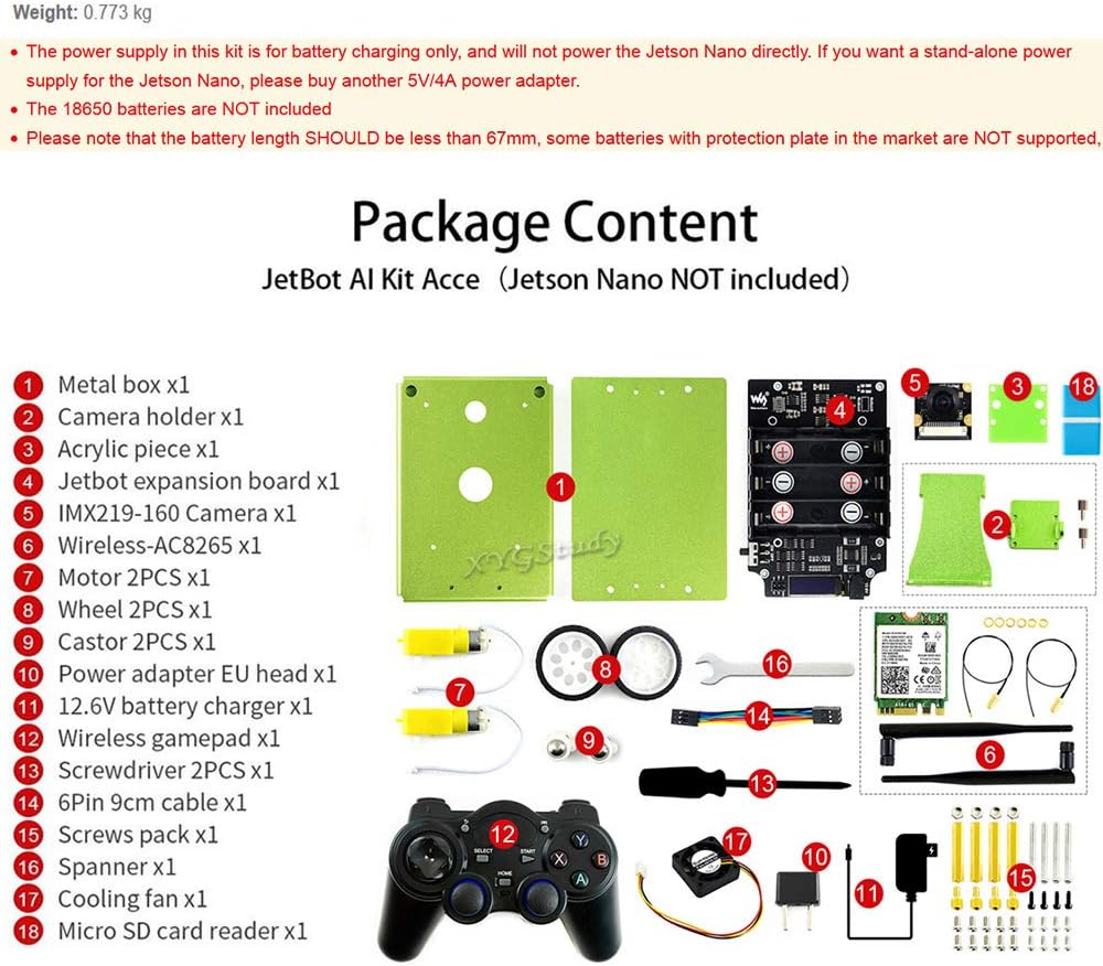 JetBot AI Kit Add-ons Accessories for Jetson Nano to Build Smart Robot JetBot with Front Camera Eye and ROS Nodes Code Dual Mode Wireless WiFi Bluetooth Facial Recognition Object Tracking @XYGStudy