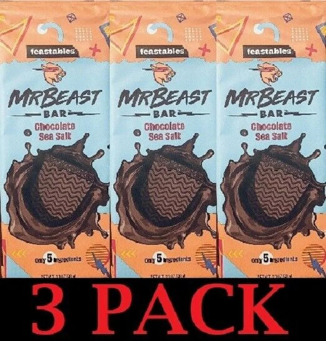 3x Mr Beast Feastables CHOCOLATE SEA SALT Bar 2.1 oz - FREE SHIP - 3 PACK
