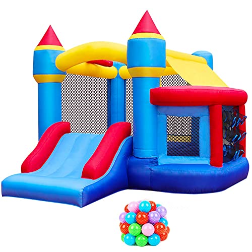 RETRO JUMP Bouncy House for Kids Outdoor, Kids Bounce House, Inflatable Bounce House with Blower, Bouncing Ball Pit & Basketball Rim, Ocean Balls, Stakes, Repair Kits, Storage Bag Included