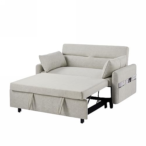GIA 3 in 1 Convertible Sleeper Sofa, Loveseats Futon Couch Pullout Bed for Living Room,Love Seat Chaise Lounge with Adjsutable Backrest, Storage Pockets, 2 Pillows, Gray