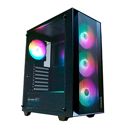 RAIDMAX V100 Gaming Case with 4 Pre-Installed Rainbow Fans, ATX Mid Tower Case, Gaming PC Black (V100TBS)