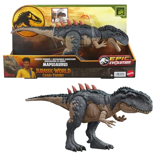 Mattel ​Jurassic World Gigantic Trackers Mapusaurus Action Figure Dinosaur Toy, Mega Bite Rampage Attack & Evolution Back Spikes, Digital Play