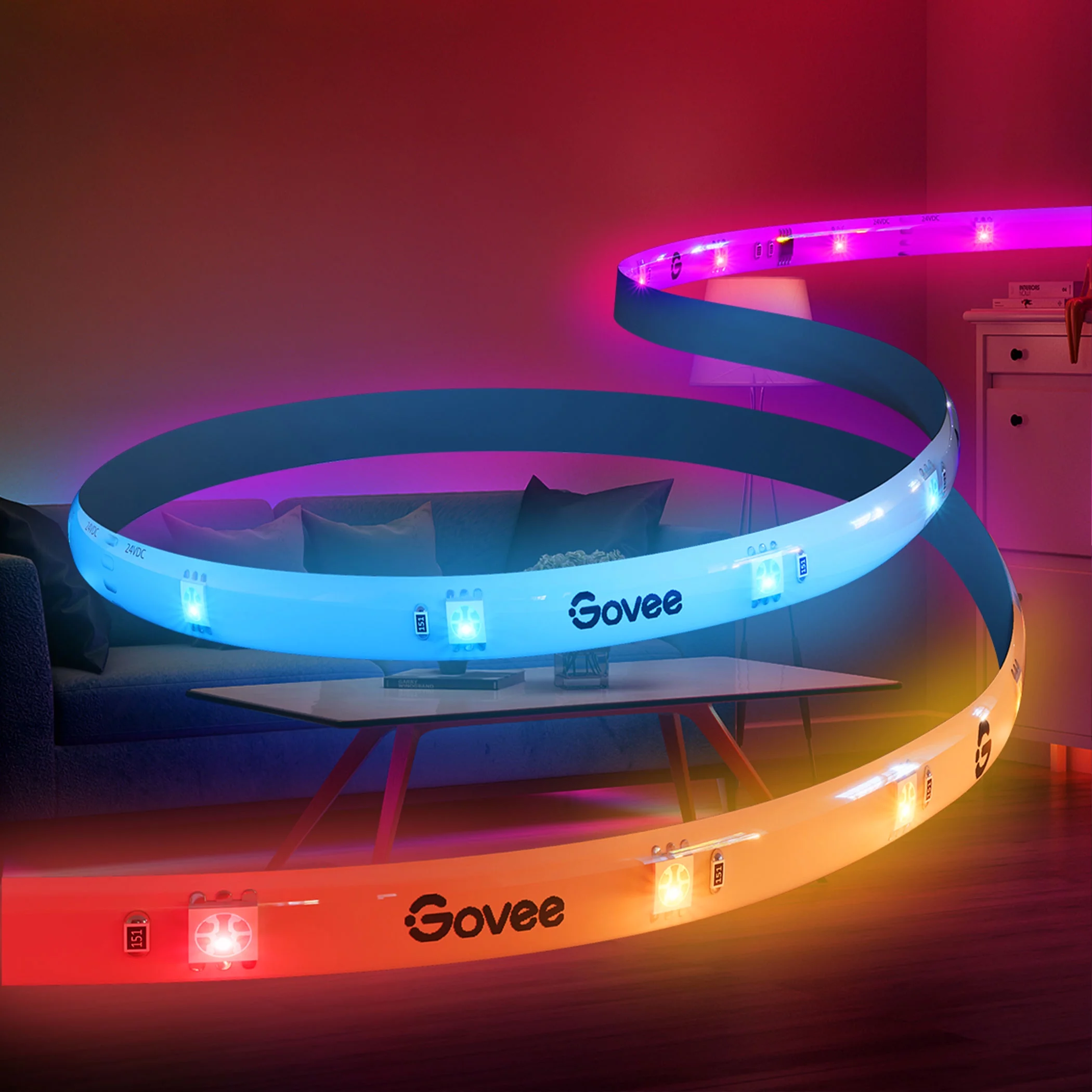 Govee 9.8ft Wi-Fi RGBIC Led Strip Light Offline,9.8ft WiFi LED Lights Work with Alexa and Google Assistant, Smart LED Strips App Control, DIY, Music Sync, Color Changing LED Lights for Bedroom