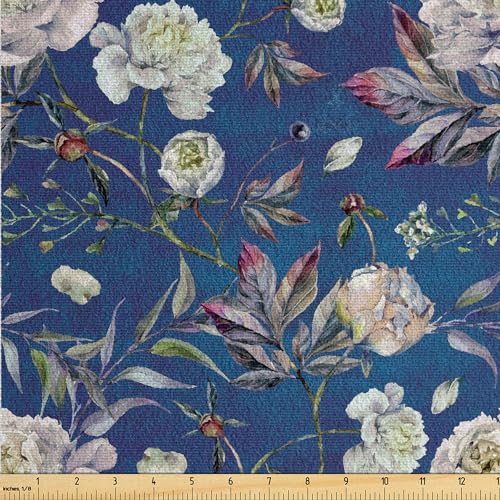 Ambesonne Flowers Faux Suede Fabric by The Yard, Blooming Magnolia Tree Floral and Branches in Achromatic Tones Print, for Indoor Outdoor DIY Projects Upholstery, 5 Yards, Dark Taupe Grey and White