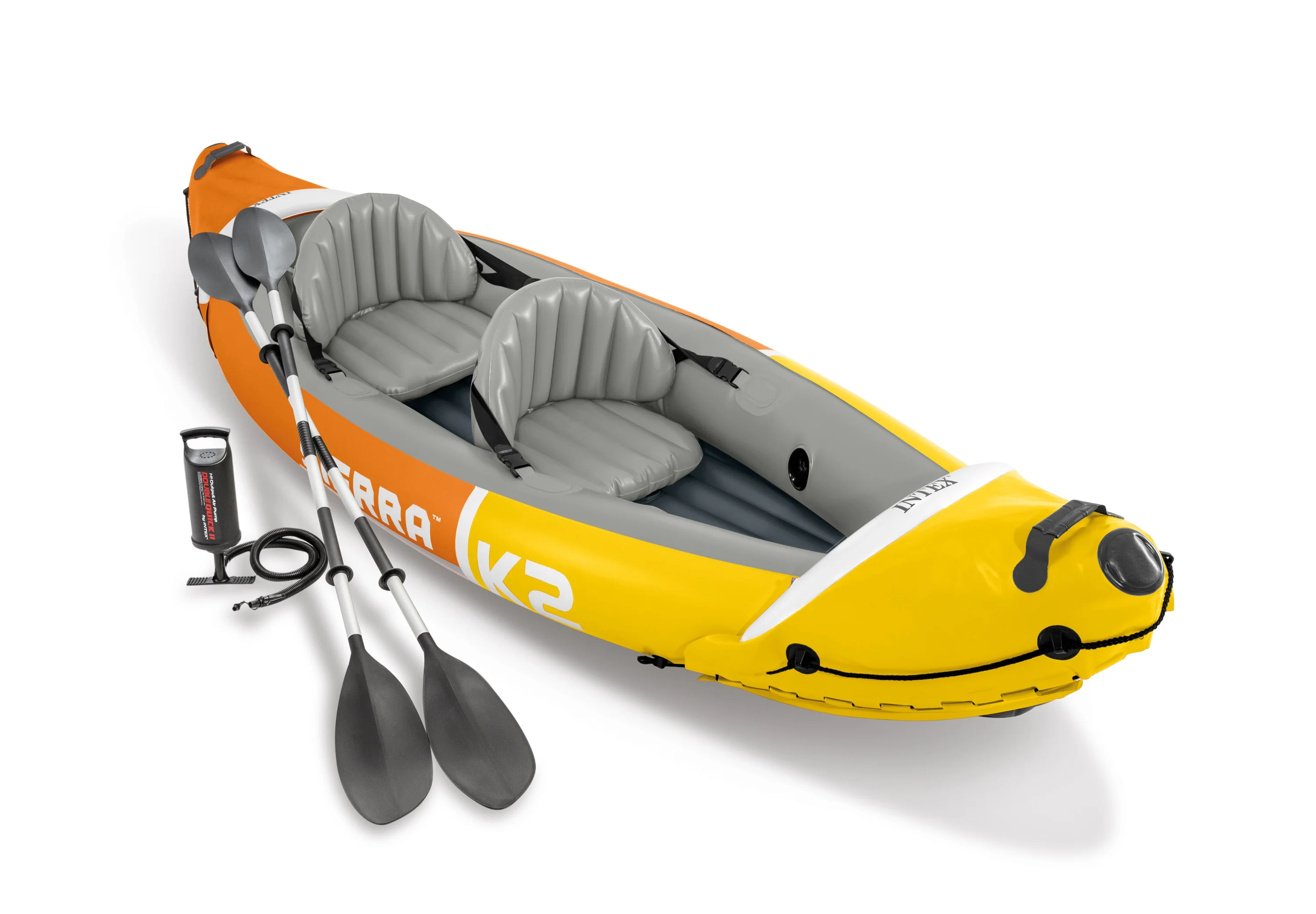 Intex Sierra K2 2-Person Inflatable Blow Up Fishing Kayak with Accessory Kit Oars and Hand Pump