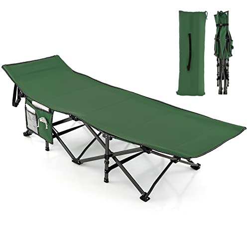 GYMAX Camping Cot, 600 LBS Heavy Duty Sleeping Cot w/Ergonomic Incline Design, 3-in-1 Pocket, Carry Bag, Folding Cot for Adults & Kids, Indoor Outdoor Cot Bed for Camp Travel Home Office Nap (Grey)