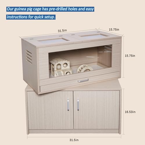 Hamster Cage with Storage Cabinet Small Animal Cage, Easy View Acrylic Panels, Large Habitat for Hedgehog Gerbil & Rat 31.5