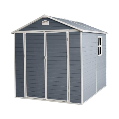 8x6ft Resin Outdoor Storage Shed with Door & Lock Perfect to Store Patio Furniture for Backyard Garden Patio Lawn,Grey