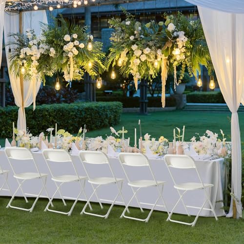 10 Pack White Plastic Folding Chair, Plastic Foldable Chair for Indoor Outdoor Use, Portable Stackable Commercial Seat with Steel Frame 350lb Capacity for Wedding Party Dining School Event