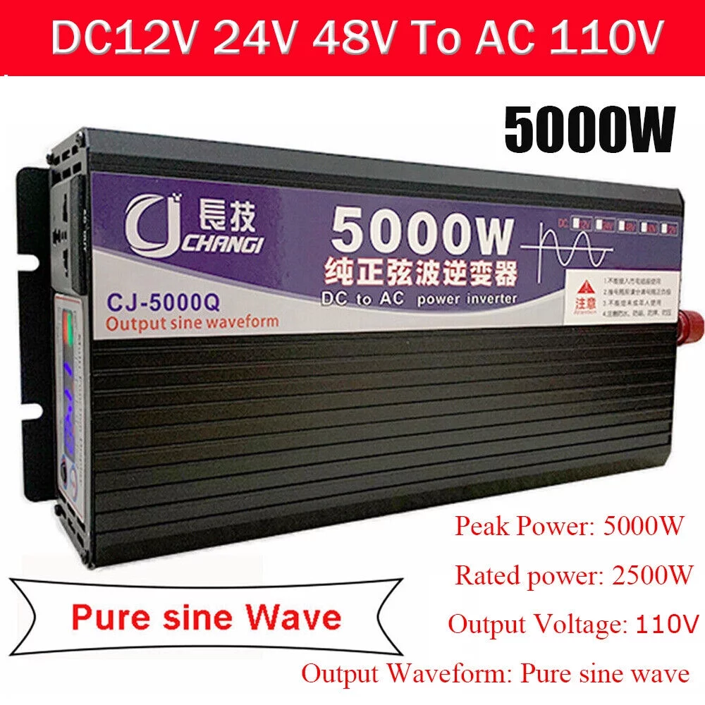5000W Power Inverter, Pure Sine Wave DC 48V To AC 110V Converter for Computers, Igniters, Cameras, Refrigerators, Electric Drills