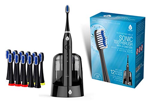 Pursonic S750 Sonic Toothbrush (White) — Smart Series Electronic Power Rechargeable Battery Toothbrush — Electronic Toothbrush for Adults — 12 Bonus Brush Heads — Rechargeable Toothbrushes for Adults