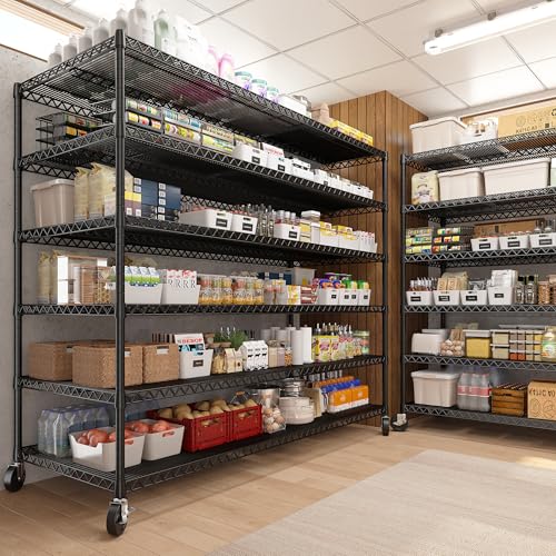 REIBII 60''W Storage Shelves, 4 Tier Steel Wire Shelving Unit on Wheels, 2500LBS Adjustable Metal Shelves for Kitchen, Pantry, Office, Garage, Closet, School Commercial Industrial Use