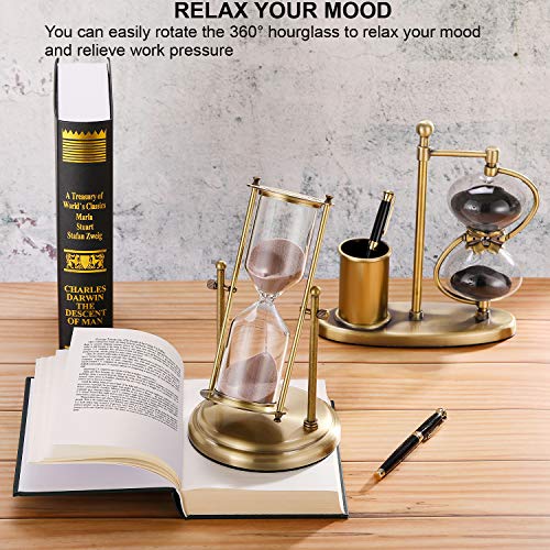 SuLiao Empty Hourglass Fillable, Brass 360° Rotating DIY Sand Timer, Unity Sand Hourglass for Wedding Ceremony Set, Large Antique Without Sand Clock Sandglass for Desk Home Office Decorative