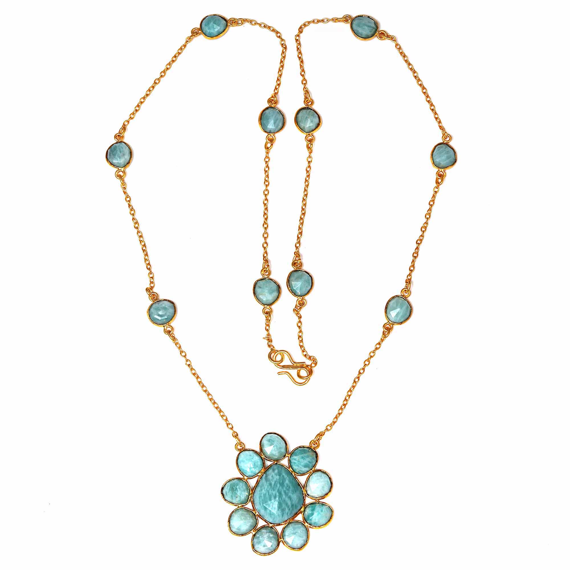 Necklace Amazonite Feceted Gemstone Handmade Antique 925 Silver Jewelry 26''