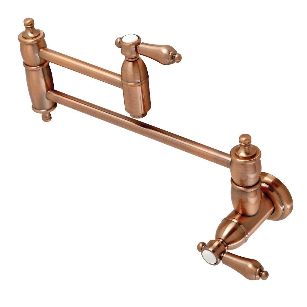 Kingston Brass KS310BALAC Heirloom Wall Mount Pot Filler Kitchen Faucet Antique Copper