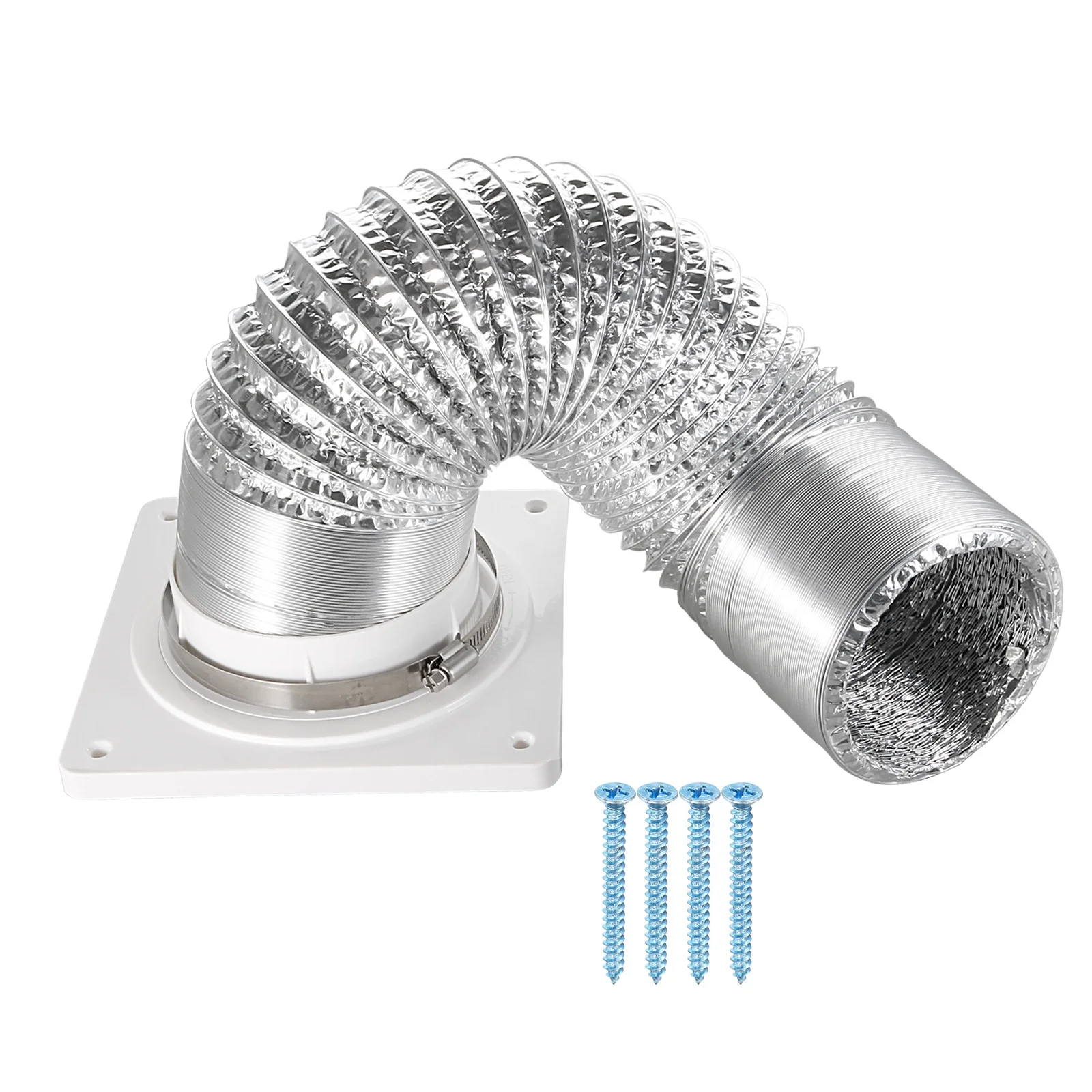 Uxcell 4 Inch Dryer Vent Wall Plate Adapter Ventilation Duct Flange with Hose White