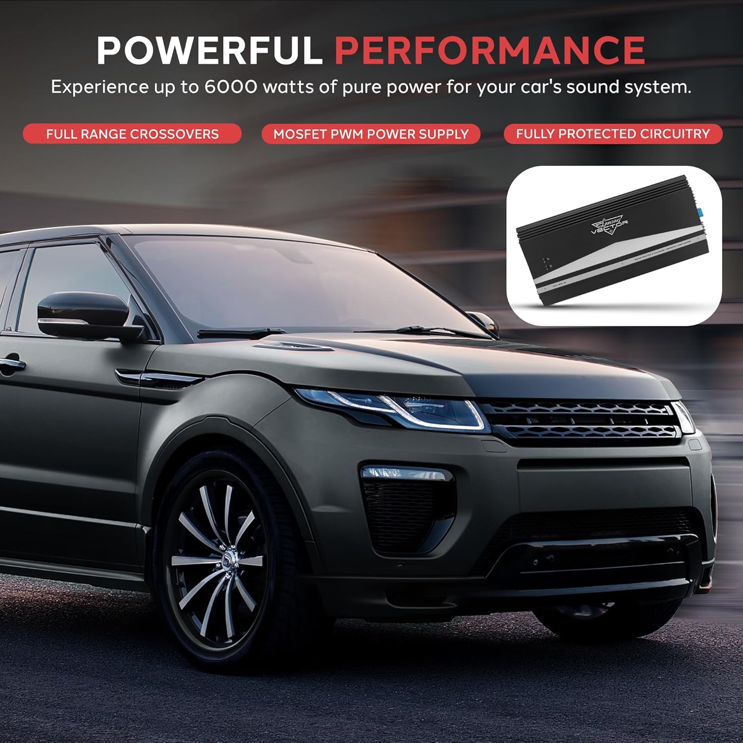 Lanzar 2-Channel High Power MOSFET Amplifier - Slim 6000 Watt Bridgeable Mono Stereo 2 Channel Car Audio Amplifier w/Crossover Frequency and Bass Boost Control, RCA Input and Line Output - VCT2610.5