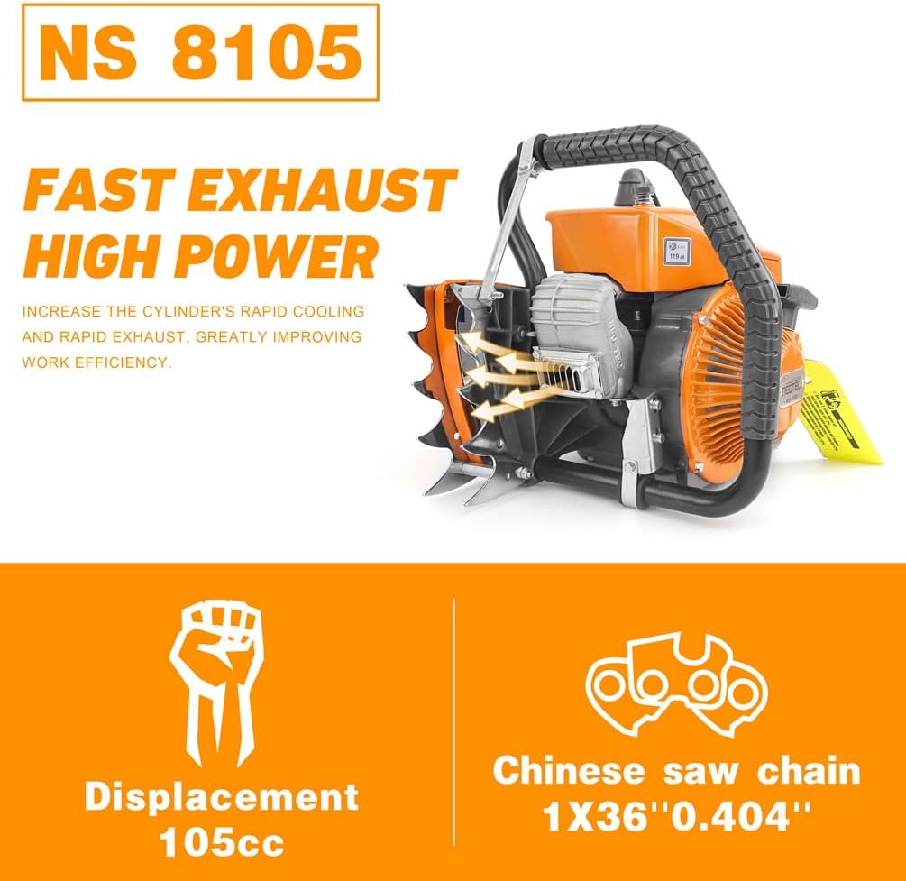NEO-TEC NS8105 36 inch Gas Chainsaw with Guide Bar Chain,2-Cycle Power Head 105cc Power Chain Saw 4.8KW 6.5HP Gasoline Chainsaws,All Parts Compatible with G070 070 090