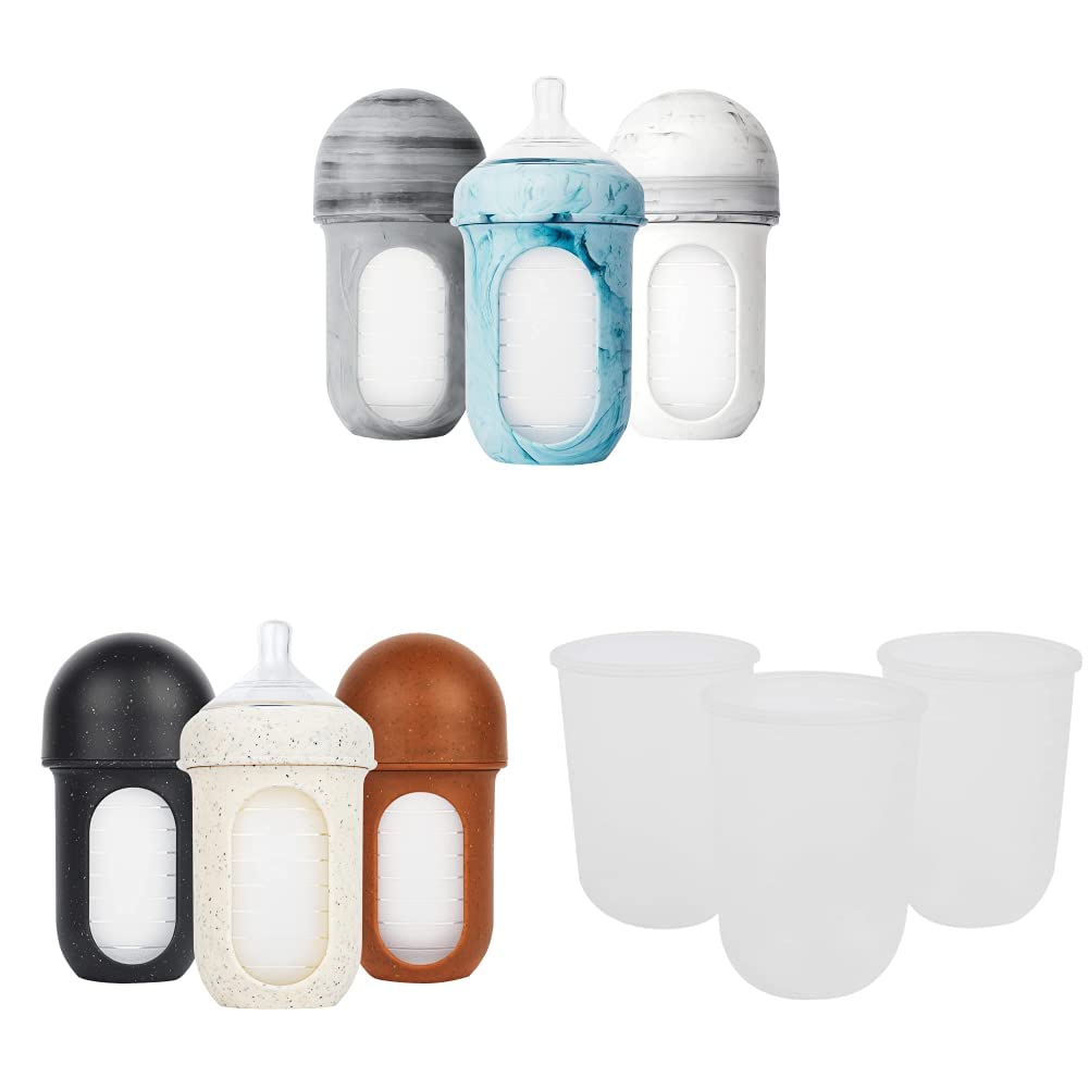 Boon NURSH Reusable Silicone Baby Bottles with Pouches - Air-Free Feeding System