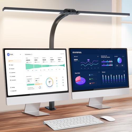 LED Desk Lamp for Home Office, Eye-Caring Desk Light with Clamp, 24W Double Head Architect Task Lamp Stepless Dimming, Flexible Gooseneck Bright Table Lamp for Study Reading Workbench Drafting