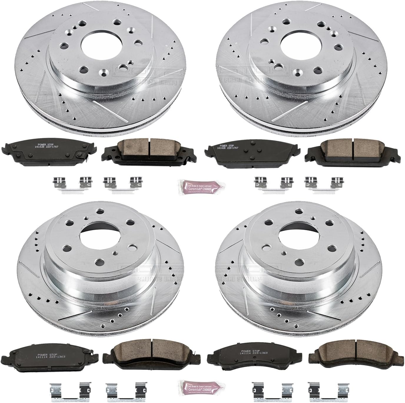 Power Stop K6560 Front and Rear Z23 Carbon Fiber Brake Pads with Drilled & Slotted Brake Rotors Kit