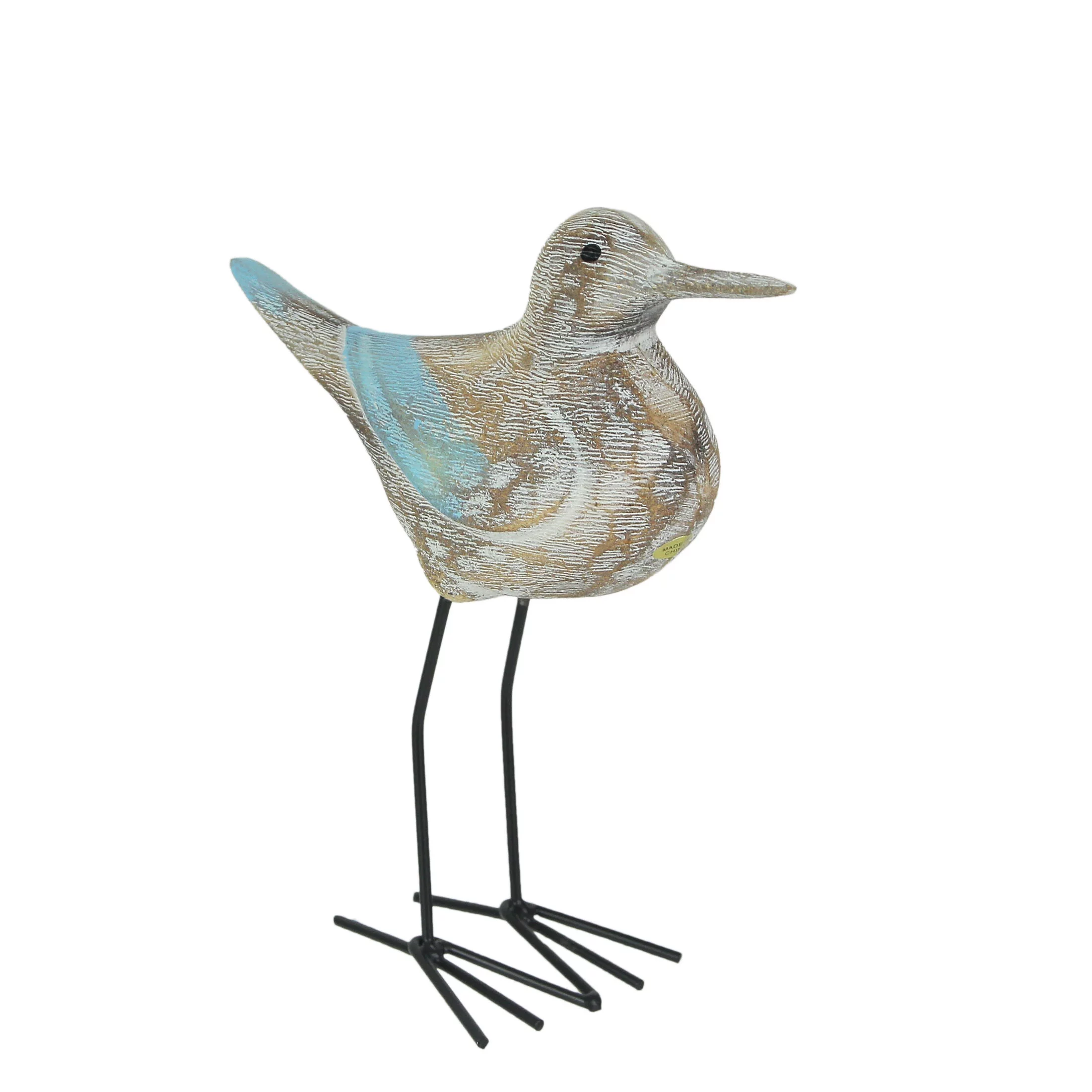 J.D. Yeatts Carved Wood and Metal Sandpiper Shorebird Statue Coastal Accent - Radiant Selections