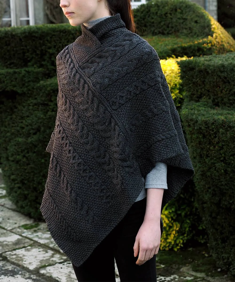 Aran Cable Poncho Charcoal