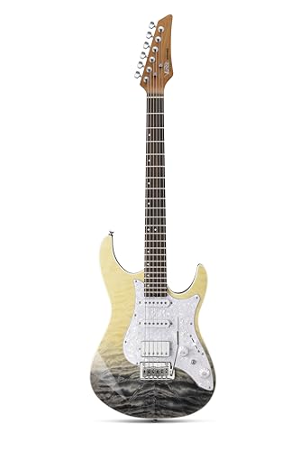 Donner 39 Inch Electric Guitar, DST-550 Color Gradient Poplar Body, Laurel Fretboard & Maple Veneer, 7 Tone Options, Tremolo Bridge, for Intermediate & Pro Players, Bonus Bag – Amethyst white burst
