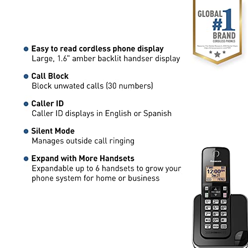 Panasonic Expandable Cordless Phone System with Amber Backlit Display – 2 Handsets – KX-TGC352B (Black)